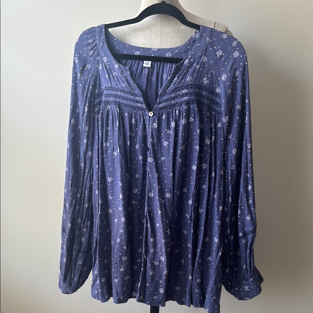 Sonoma Blouse Women's Plus 4X Purple Floral Print Boho V-Neck Ballon Sleeves Top